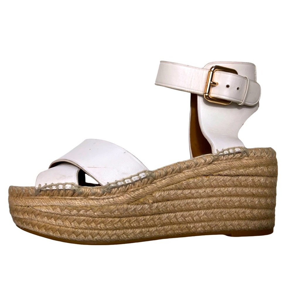 Coach Primrose Wedge Espadrille Sandals White Leather and Jute Size 9